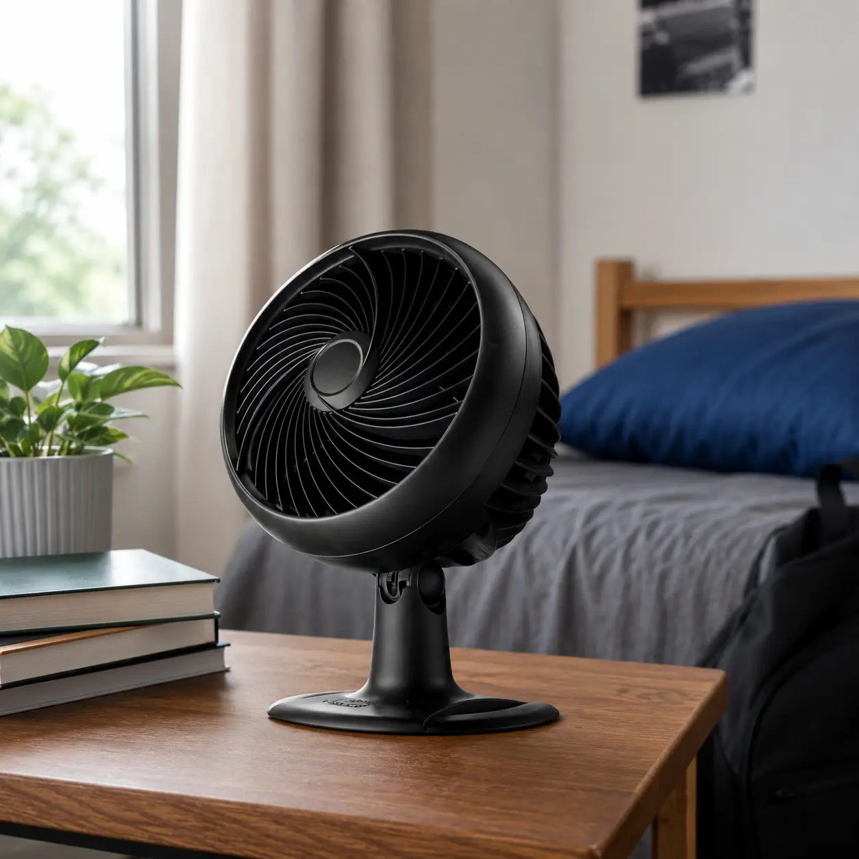 10" Black Turbo Power Oscillating Table Fan, 3-Speed, 35 ft Air Circulation, Adjustable Pivot