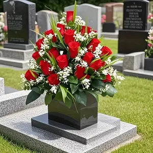 [Artificial Cemetery Roses] 24 artificial cemetery commemorative roses - plastic, weather-resistant outdoor cemetery decoration, mourning gifts, holiday decoration suitable for Thanksgiving and anniversaries cemetery flower arranSynthetic Gemstoneent,