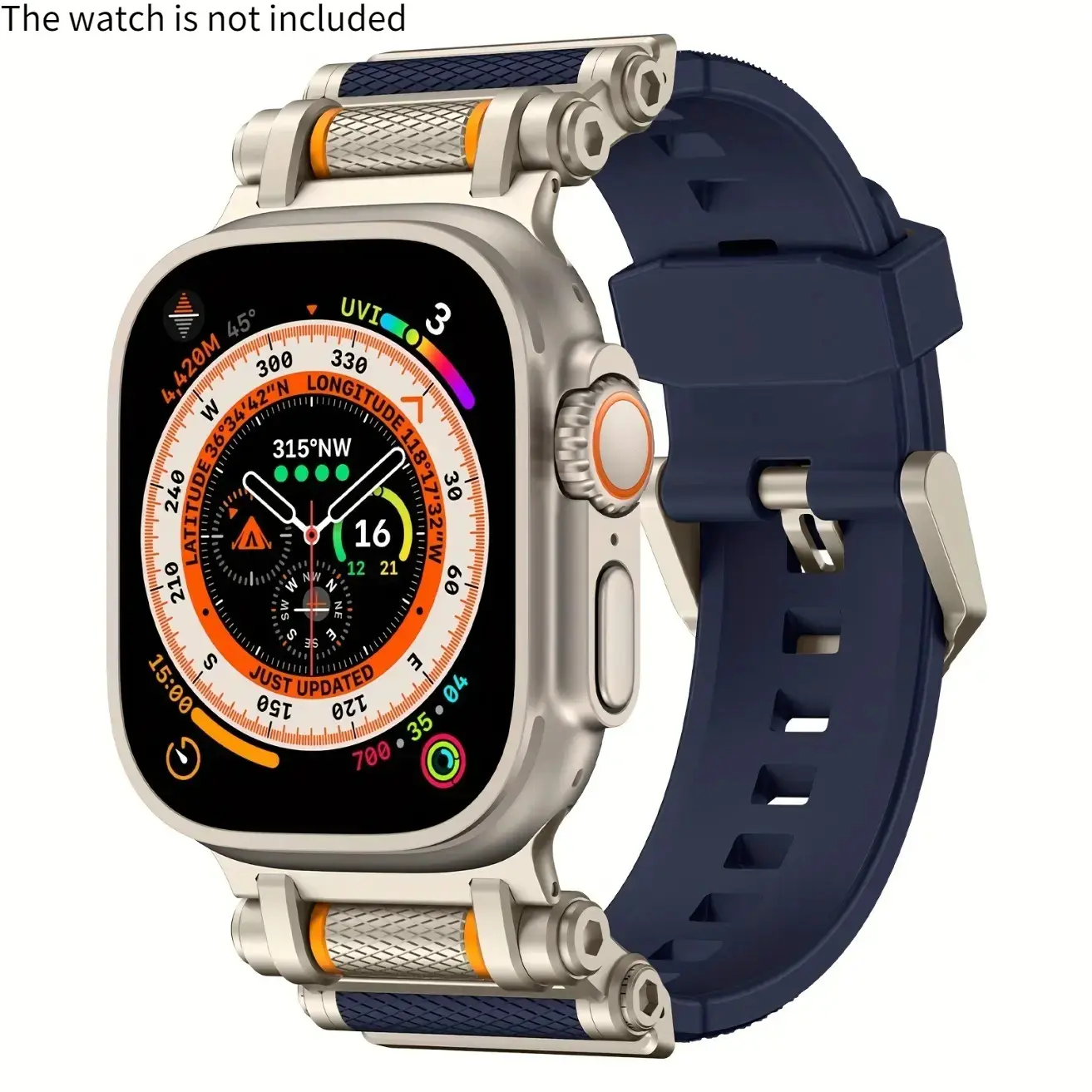 Titanium Finish Tactical Rotating Smart Watch Band, Premium Liquid Silicone Strap, Reinforced Metal Connectors, Heavy‑Duty Sport Wristband, Rugged‑Stylish Accessory for 44‑49mm Universal Smart Watch Frames, Great for Outdoor Adventures & Summer Men’s Gift