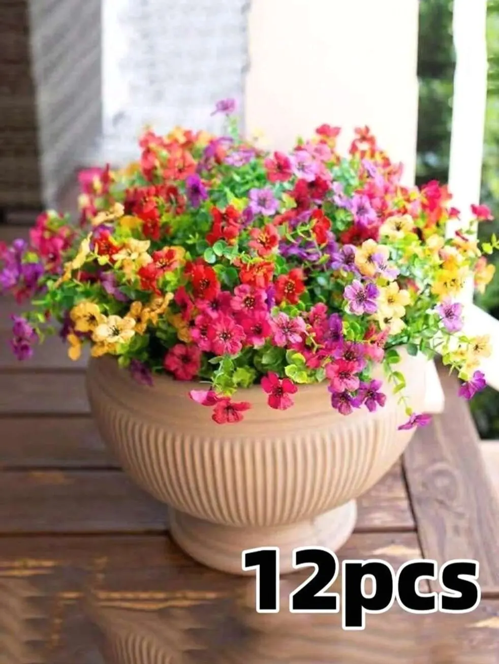 12pcs Christmas Artificial Flower Plants, Indoor/Outdoor Garden & Patio Decor, Holiday Party Decoration, New Year Gift