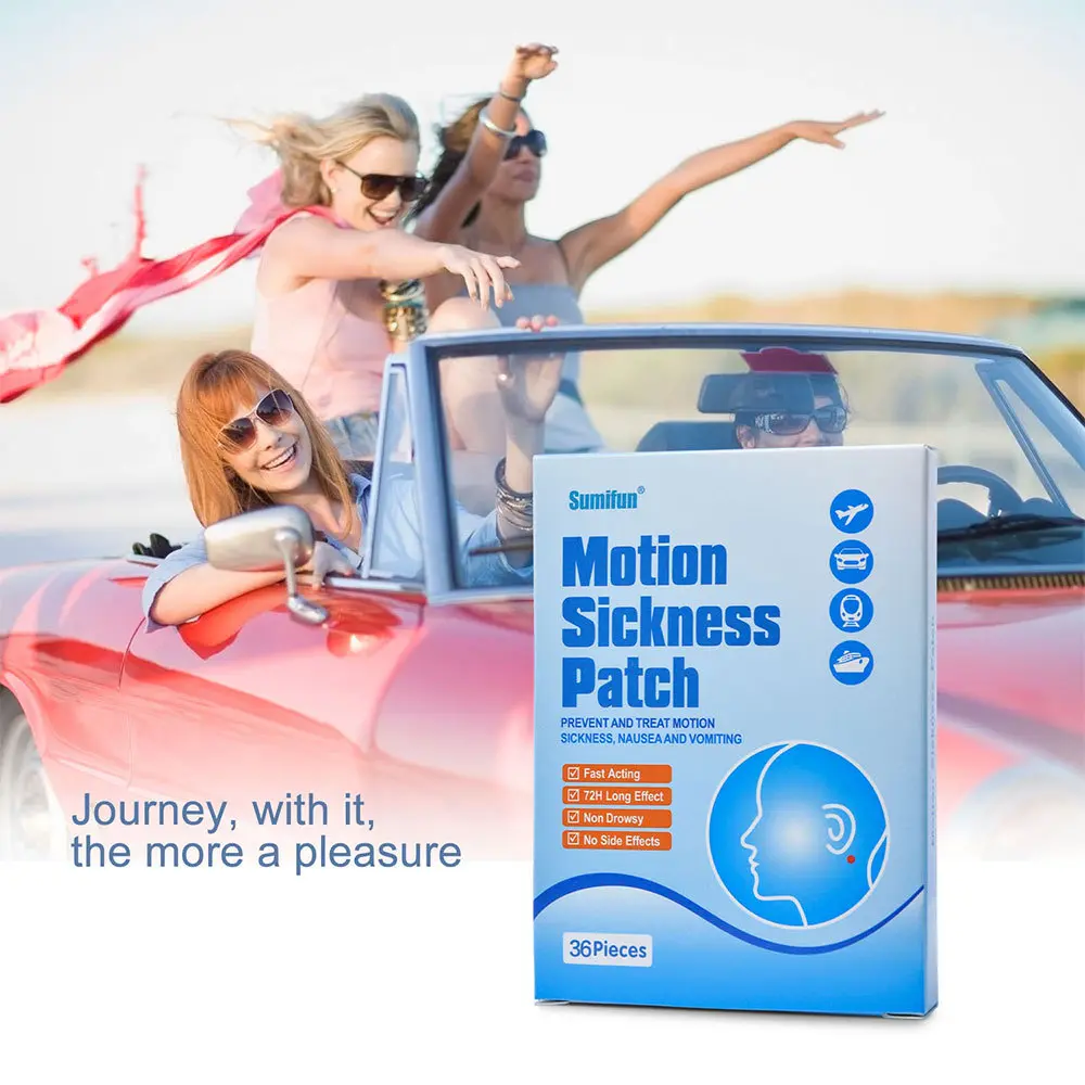 Unisex Non-Toxic Herbal Motion Sickness Patches (36-Pack) - Portable, Soothing, 72h Long Wear Relief Effect for Family Sea-Air Travel, Suitable for Adults & Children
