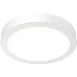Juno Slim Basics 6 Inch LED Ceiling Light, Low Profile Surface Mount Downlight for Shower or Closet Lighting, 3000K/4000K/5000K Selectable White Light, Edged Trim, Wet Rated, Matte White