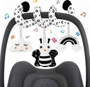 Car Seat Toy,Stroller Toys,Car Seat Toys for Babies 0-6 months Boy Girl,Spiral Hanging Stroller Black and White High Contrast Sensory Toy Newborn Plush Activity Toys Thank You Gifts for 0 3 6 9 Months