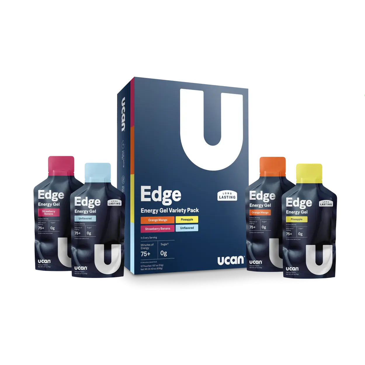 UCAN Energy Gel Variety Pack - 12 Gels in 4 Assorted Flavors - Strawberry Banana, Orange Mango, Pineapple, Original, Crash-Free Energy, No Sugar, Easy on  the Stomach