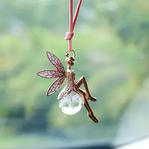 Crystal Ball Fairy Car Interior Rearview Mirror Hanging Ornament, Car Hanging Decoration, Angel Wings Girl Car Decor Gift, Cute Car Accessories