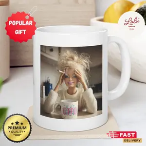 Funny Doll Face Mug Gift For Woman, Unhinged Meme Mug, Disgusted Doll Meme Coffee Cup, Sarcastic Reaction Gift, Weird Humor Tea Cup