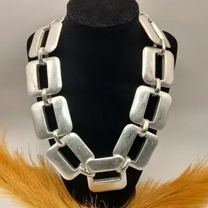 Big Mama  Chunky Link Brushed Silver Statement Necklace