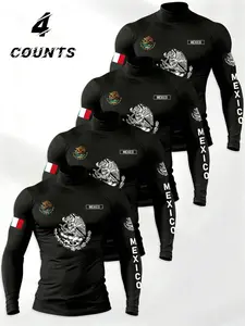 Mexico Eagle Compression Shirt | Quick Dry High Neck Long Sleeve Workout Top | Patriotic Mexican Flag Athletic Gear for Gym, Running, Training | UPF 50+ Sun Protection Sportswear | Slim Fit Moisture Wicking Activewear for Men