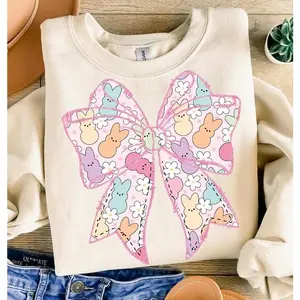 Easter Coquette Bow T-Shirt, Cute Coquette Peeps Shirt, Easter Sweatshirt, Happy Easter Tee, Easter shirt design, Spring Shirt, Glitter bow Hoodie