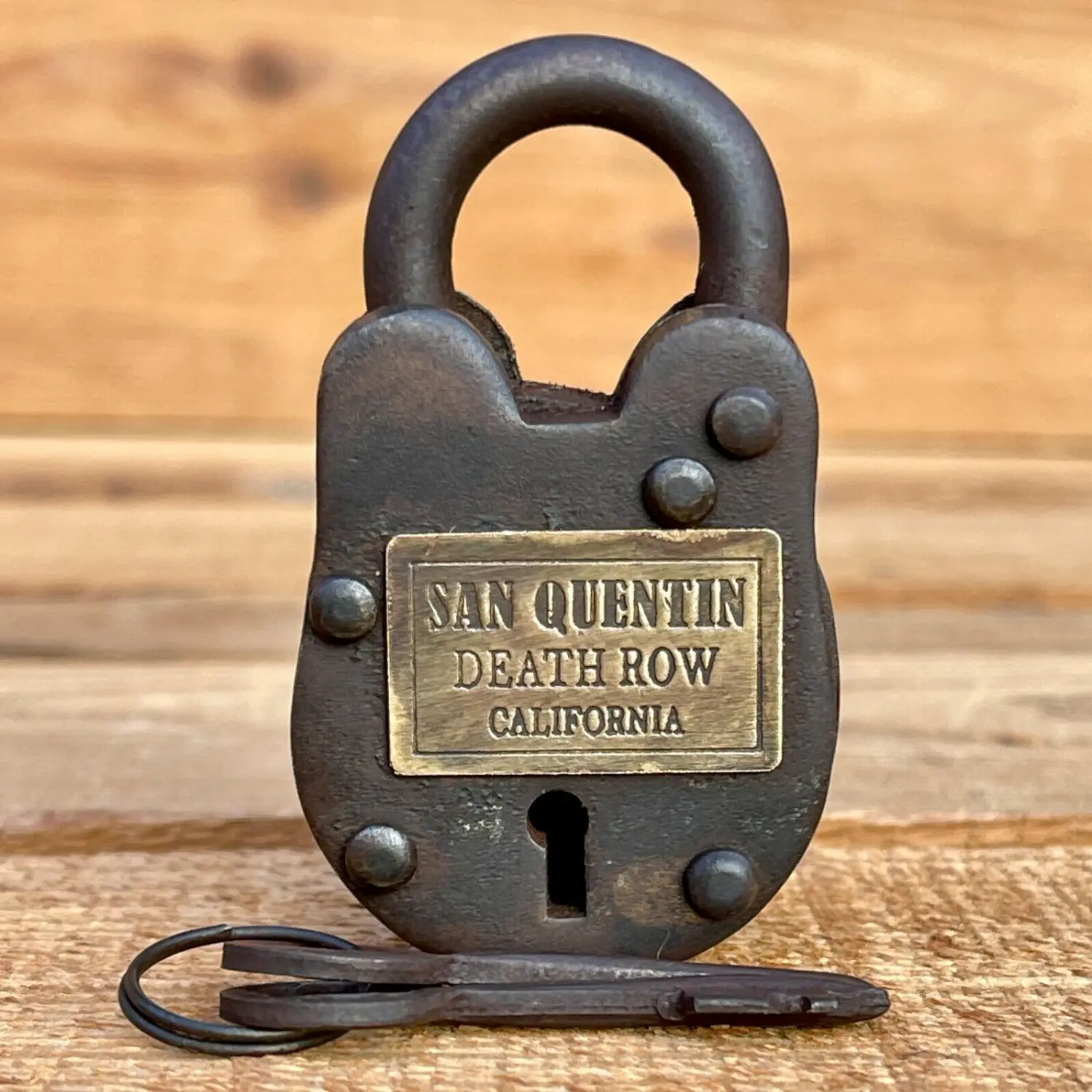 Novelty Working San Quentin Death Row Lock Replica, Hand-Antiqued Cast Iron Gate Lock with Keys, Distinctive Vintage Decorative Hardware Padlock
