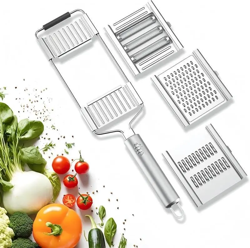 Stainless Steel 3 in 1 Multi-Purpose Vegetable Slicer stainless steel grater, and vegetable slicer—perfect for garlic/cheese/chocolate. Handheld design with lid | Master gourmet dishes in minutes.
