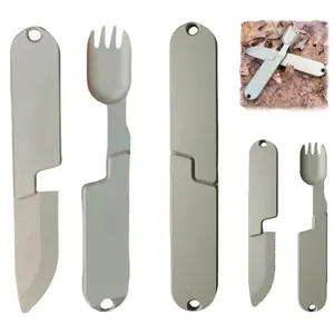 2-piece 2-in-1 stainless steel camping tableware set, including a portable detachable knife and fork set and a stainless steel cooking fork and spoon tool, a multi-functional travel utensil.