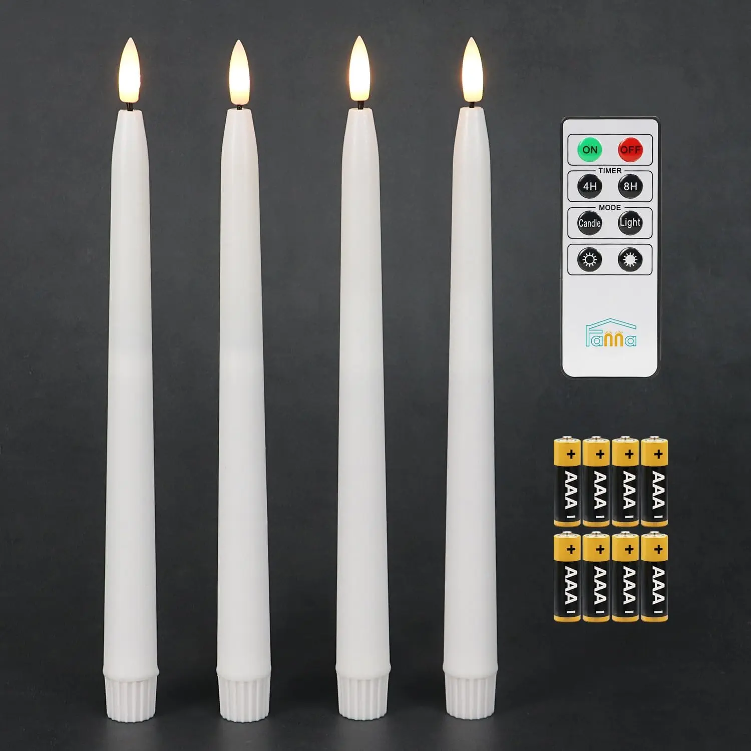 Flameless Taper Candles with Timer,  Operated Led Candle Sticks Real Wax Finished, Remote and  Included - H 11" Set of 4 (White)