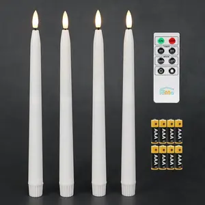 Flameless Taper Candles with Timer,  Operated Led Candle Sticks Real Wax Finished, Remote and  Included - H 11" Set of 4 (White)