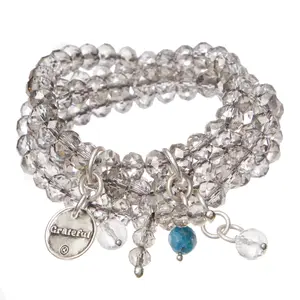 Katia Designs Grateful Crystal Boho Wrap Bracelet - Elegant 8mm Silver-Grey Crystal Quartz & Magnesite Magnetic Clasp Bracelet for Any Occasion