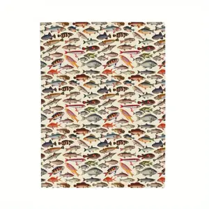 Cozy Vintage Fishing-Themed Flannel Throw Blanket - Soft, Reversible, All-Season Cozy Sofa & Bed Decor with Colorful Fish Patterns - Machine Washable, Polyester, Ideal for Couch, Bed, Office, and Camping, Cute Blanket