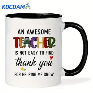 11oz Fun Ceramic Mug - Thank you teacher, wish you a happy Teacher's Day - Fun and creative gift for men, women, teachers - Dishwasher safe - Ideal Valentine's Day gift, birthday gift, party gift, anniversary gift, teacher gift, water bottle