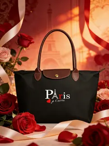 Valentine's Day Limited Edition Paris Print Women's Crossbody Bag, Foldable Handbag, Travel Backpack, Large Capacity, Soft Fabric, Fashion Accessory