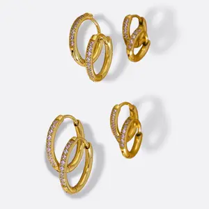 Sofia Stackable Pavé Huggie Earrings 18k Gold Plated Waterproof and Hypoallergenic Mini Earrings trendy earring
