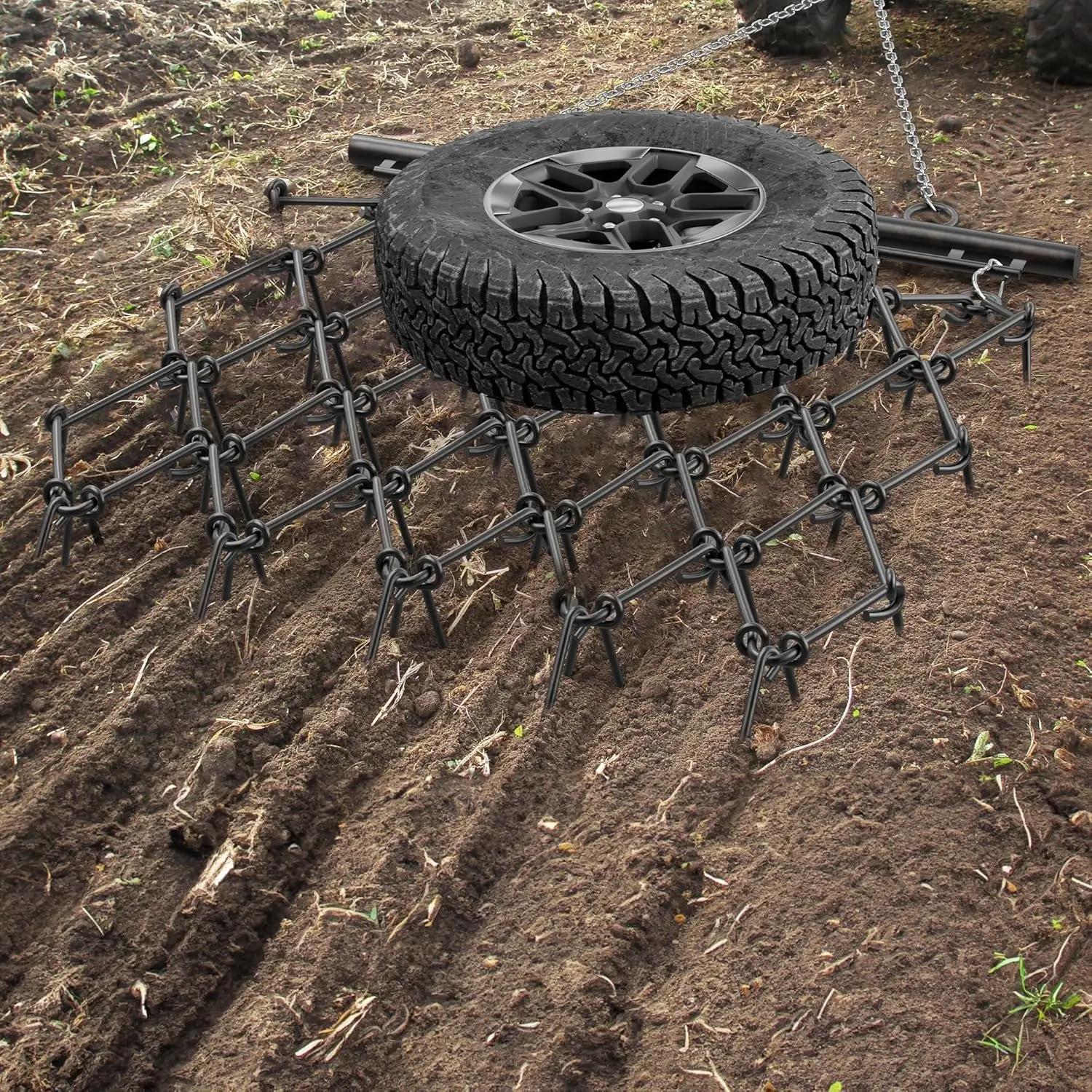 YITAMOTOR Heavy Duty Drag Harrow 5 FT x 4.5 FT, 1/2" Tines for ATV, UTVs, Lawn Tractors Leveling, Grading, Pastures, Breaking up Soil