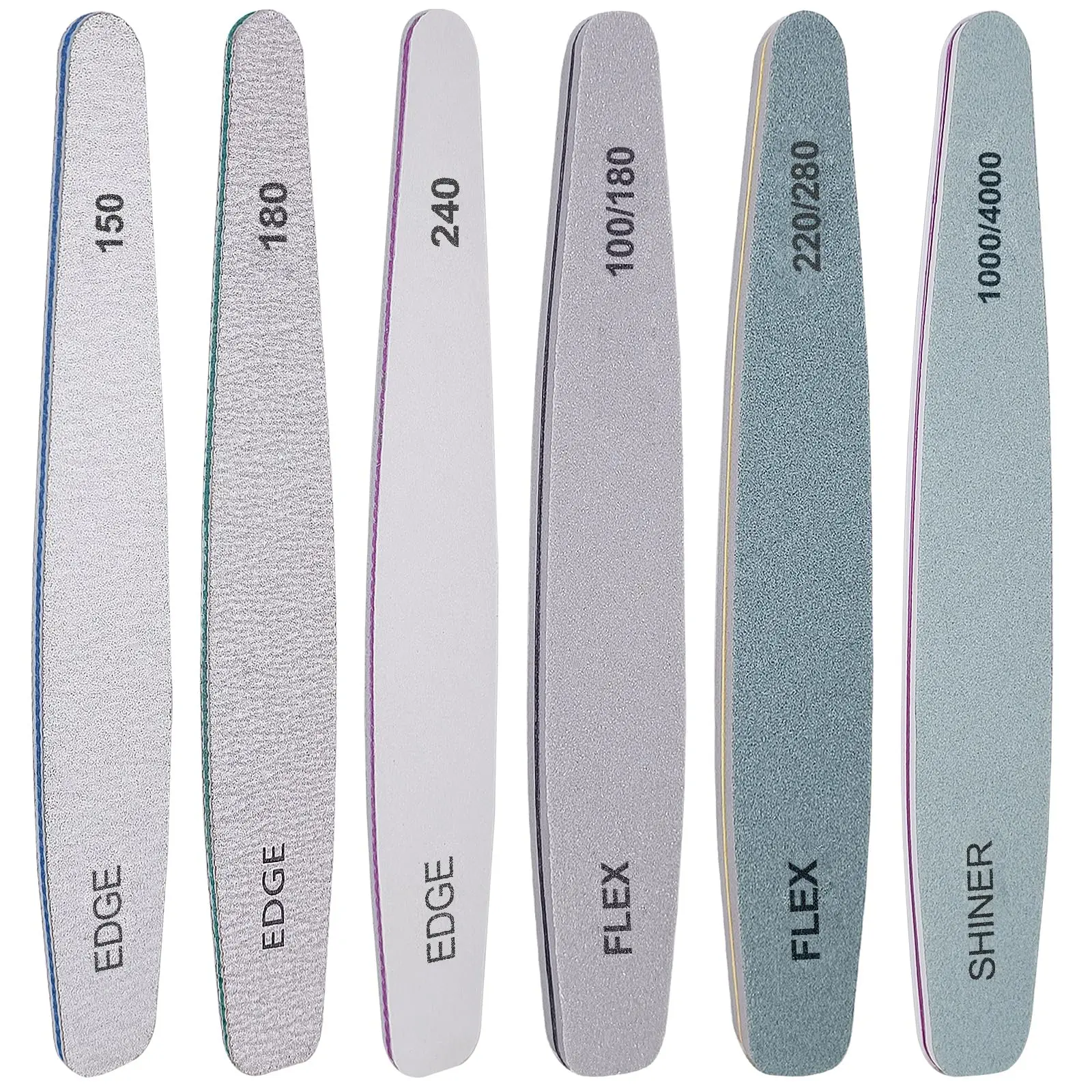 Nail File and Buffer Set, 6 Pcs Professional Nail File Kit for Acrylic and Natural Nails, 100/150/180/220/240/280/1000/4000 Grit Soft Nail Filer Gel Nail Files & buffers Filing Emery Board Home Salon, Basic Nail Tools, Smooth