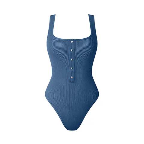 OQQ Women's Slim Minimalist Stretchy Solid Ribbed Square Neck Sleeveless Seamless Camisole Bodysuit Top - Fitted, Fashionable Body Suit Tops for Casual Outings