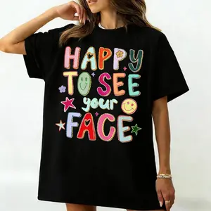 Happy To See Your Face Teacher Shirt, Hand Drawn Colorful Doodle Stars Messy Teacher Shirt, Teacher Shirt, 1st Day Of School Teacher, Trendy Teacher Back To School Shirt, Gift For Teacher
