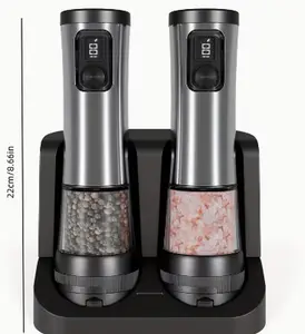 Grinder Set with Rechargeable Battery & Battery Display, Stainless Steel Salt/Pepper Shakers, 5-Speed