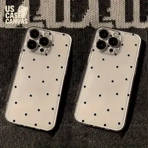 Simple Design Full Screen Black Small Dot Transparent TPU Full Cover Anti-Fall Protection Mobile Phone Case, Suitable for Apple iPhone 16/15/14/13/12/11/Pro/Plus/Pro Max Protective Case