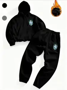 Men's Hooded Sweatshirt Set with Brazil Pattern Print, Fashionable Comfortable Casual Sporty Style, Perfect for Leisure and Daily Wear
