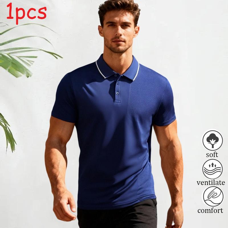 Men’s casual short-sleeve polo shirt, solid color, breathable and cool, suitable for all seasons—an ideal holiday gift choice, slim-fit business-casual shirt