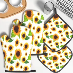 4pcs Oven Mitts And Pot Holders  sunflower Hot Heat Resistant Oven Mitts And Pot Holders Sets Suitable For Cooking, Home Oven, Baking, Kitchen Decoration, Housewarming Gifts