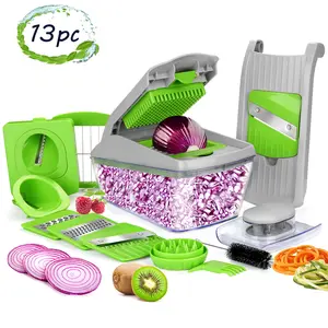 FITNATE 13pcs Vegetable Spiralizer Mandoline Slicer Vegetable Dicer Food Chopper Dicer Pro - Veggie Shredder Cutter–With Brush and Organizer Bag- Dishwasher Safe