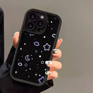 Case for iPhone 16 Pro Max 15 Plus 14 13 12 11 XS XR Small Fresh Purple Moon and Star Retro Pattern Drop Protection Shockproof Soft Silicone Smartphone Cover Gift For Girls and Women