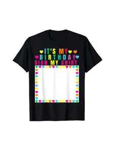 It's My Birthday Sign My Shirt Funny Birthday Celebration T-Shirt, Round Neck and Short Sleeves, Trendy Elegant Casual Cute Women's Tops for Summer, Machine Washable for All-Season Comfort, Smooth Texture Fabric Labour Day