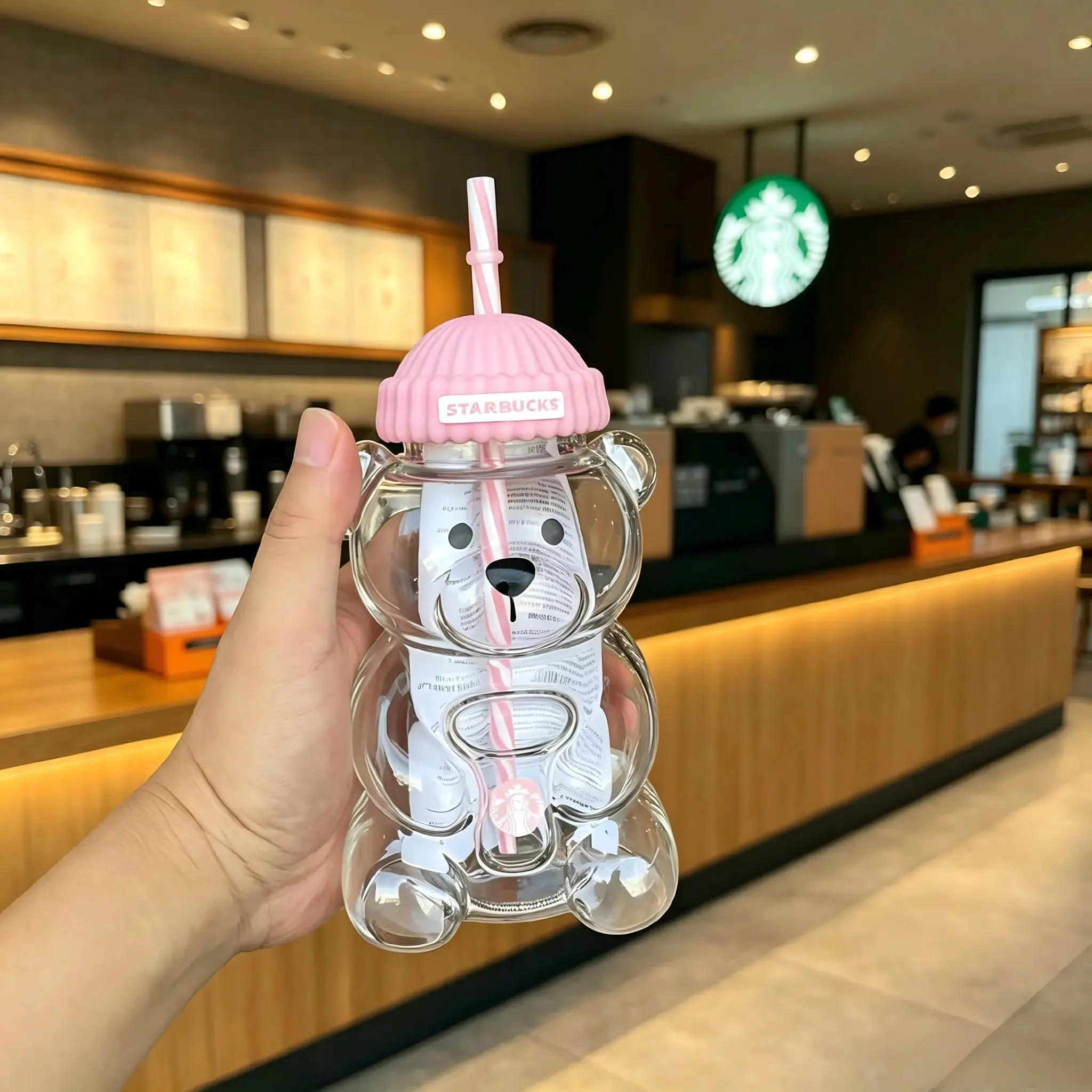 2026 Starbucks glass cup Strawberry Bear Cup 20oz Limited Edition Glass Cup with Real Photo