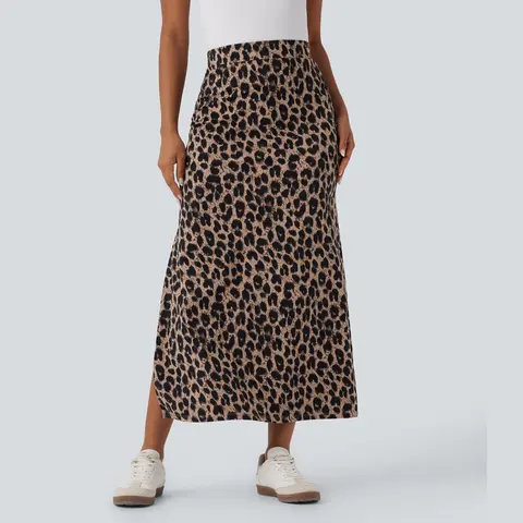 Halara UltraSculpt Leopard Print High Waisted Split Maxi Casual Skirt