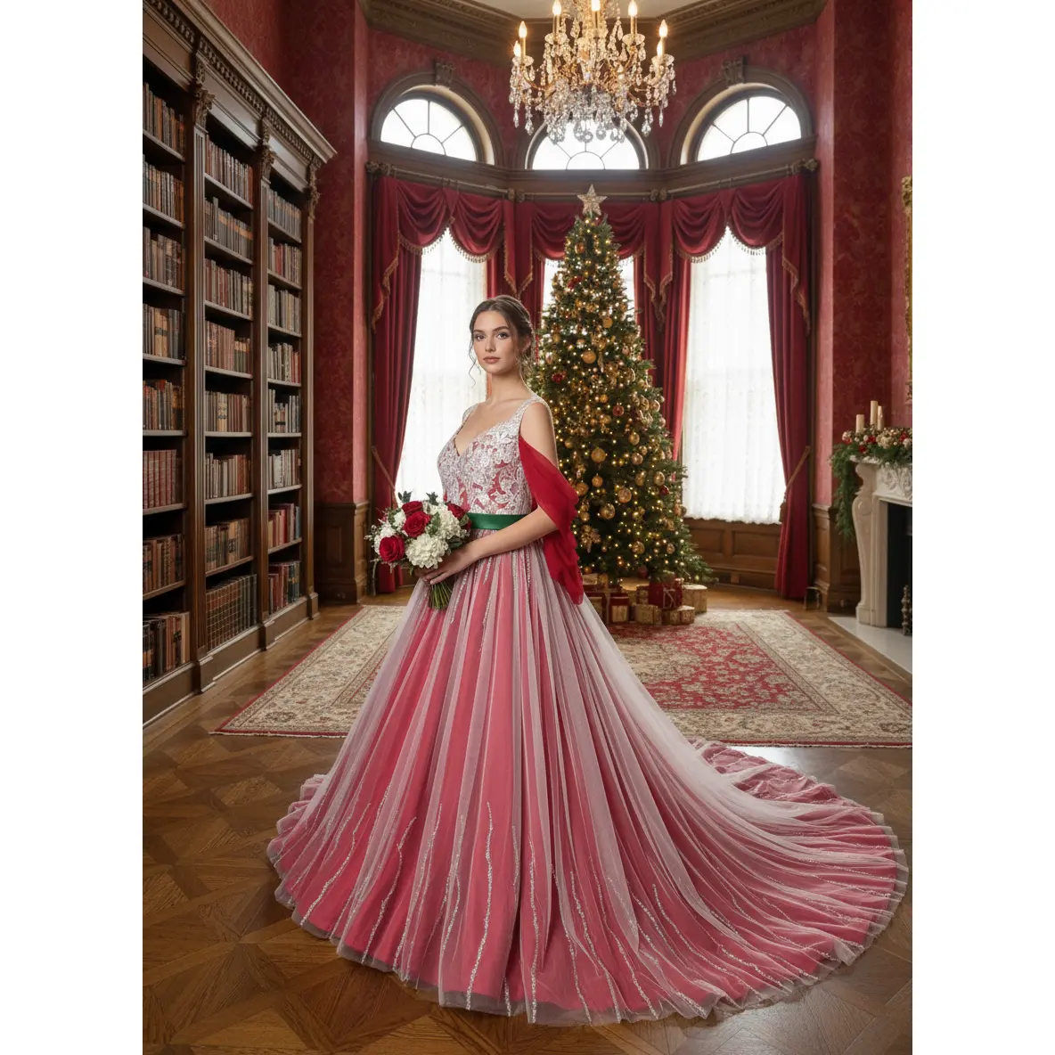 Kaelynn Christmas Wedding dress, Christmas Red and Ivory Wedding Dress, Red and Green Wedding Dress, Halloween Wedding Dress, Red Wedding Dress