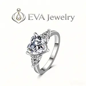 [EVA Jewelry] Heart Cut 925 Sterling Silver Synethic Moissanite Ring Engagement Rings