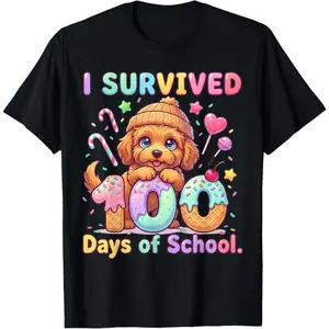 Women's celebrating the 100th day of school with a playful puppy character Graphic T-Shirt - Short Sleeve Crew Neck Regular Fit Casual Wear |   Soft & Breathable Fabric, Durable Print, Everyday Comfort, Machine Washable