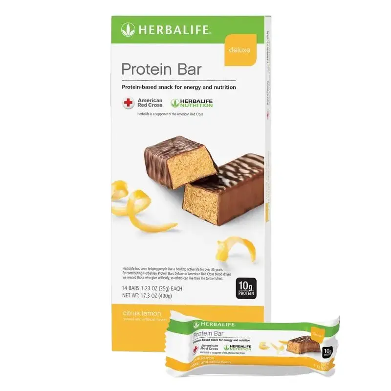 Herbalife Deluxe Citrus Lemon High Protein Bar Box, 14 Bars/Box, 10g Protein Shelf-Stable Packaged Nutrition Snack for On-the-Go Needs, Protein Snacks, High Protein Bars