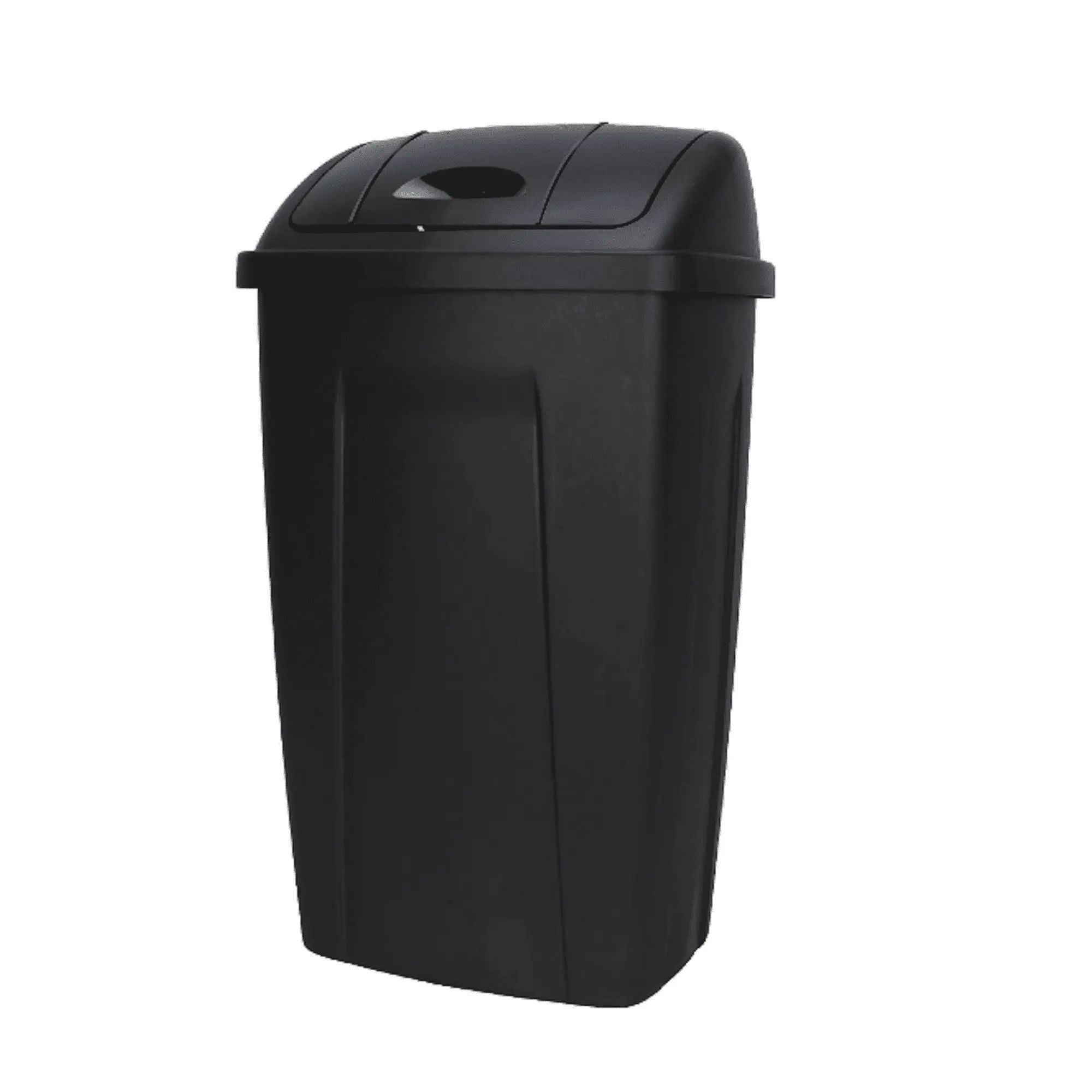 13 Gal Plastic Kitchen Trash Can with Swing Top Lid, Black Smooth Home Care Garbage Bin