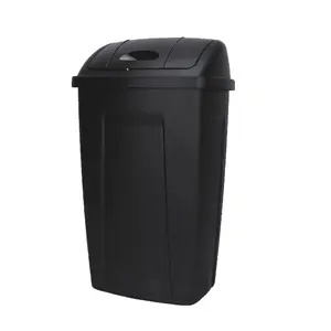 Kitchen Trash Can, 13 Gallon Plastic Garbage Bin with Swing Top Lid, Black