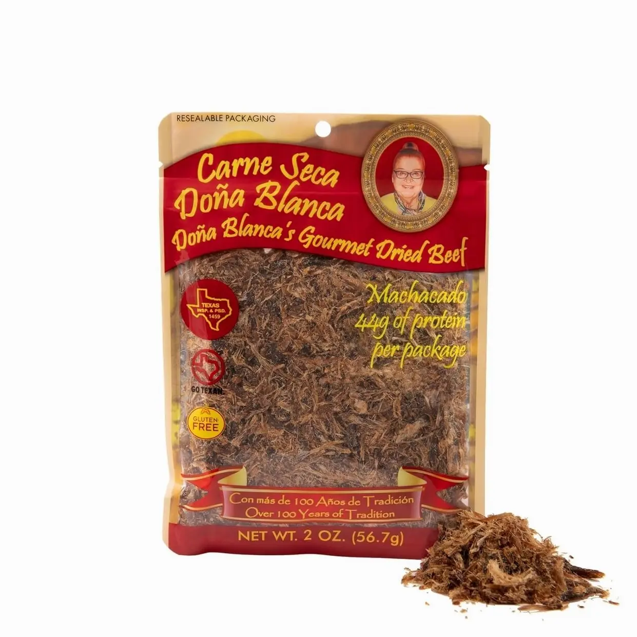 Carne Seca Doña Blanca 2 oz.(56.7g) - Carne Seca - Machacado - Shredded Beef Jerky - Beef jerky chew - Kosher Sea Salt Low Sodium, Gluten Free, High Protein, No Carbs, Sugar free, Keto Friendly