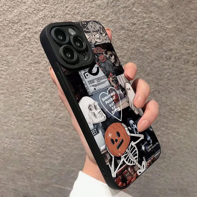 Creative Skull & Pumpkin Pattern Phone Case, Anti-drop Decorative Phone Protector Cover, Shockproof Phone Cover, Phone Accessories Compatible with iPhone Series, Halloween Casing, Cellphone Accessory