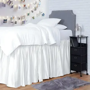 Linen Dorm Room Bed Skirt Twin XL 30 Inch Drop, 100% Microfiber Extra Long Bedskirt, White