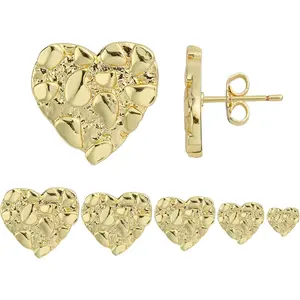 valentines gifts 14k Gold Plated Rough Textured Cookie Heart Shape Nugget Stud Earrings For Men/Women Unisex