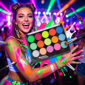 15 Color UV Blacklight Face Paint,Glow in The Dark Body Paint,Water Based Neon Fluorescent Face Painting Kit Palette,Water Activated Eyeliner Makeup,Washable for Kids Adult Halloween Masquerades Club Cosmetic Hypoallergenic Glitter Pigment