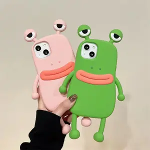 Korea super cute 3D long legs sausage mouth frog silicon case for iphone 16Pro Max 15 11 12Mini 13 14 soft cover Protection Protective case iphone view case Protector Screen Protector Silicone Casing Cellphone Smartphone Shockproof