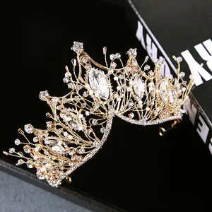Glam Crown: Gold Oversized Rhinestone Headband - Vintage Bridal Tiara for Stage Performances & Wedding VIP! accessories bridal hair accessory